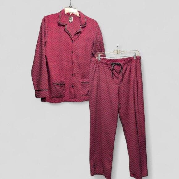 Anne Klein Womens Sz L Fleece 2pc Herringbone PJ Set Lounge Cozy Winter Plush - Picture 1 of 15